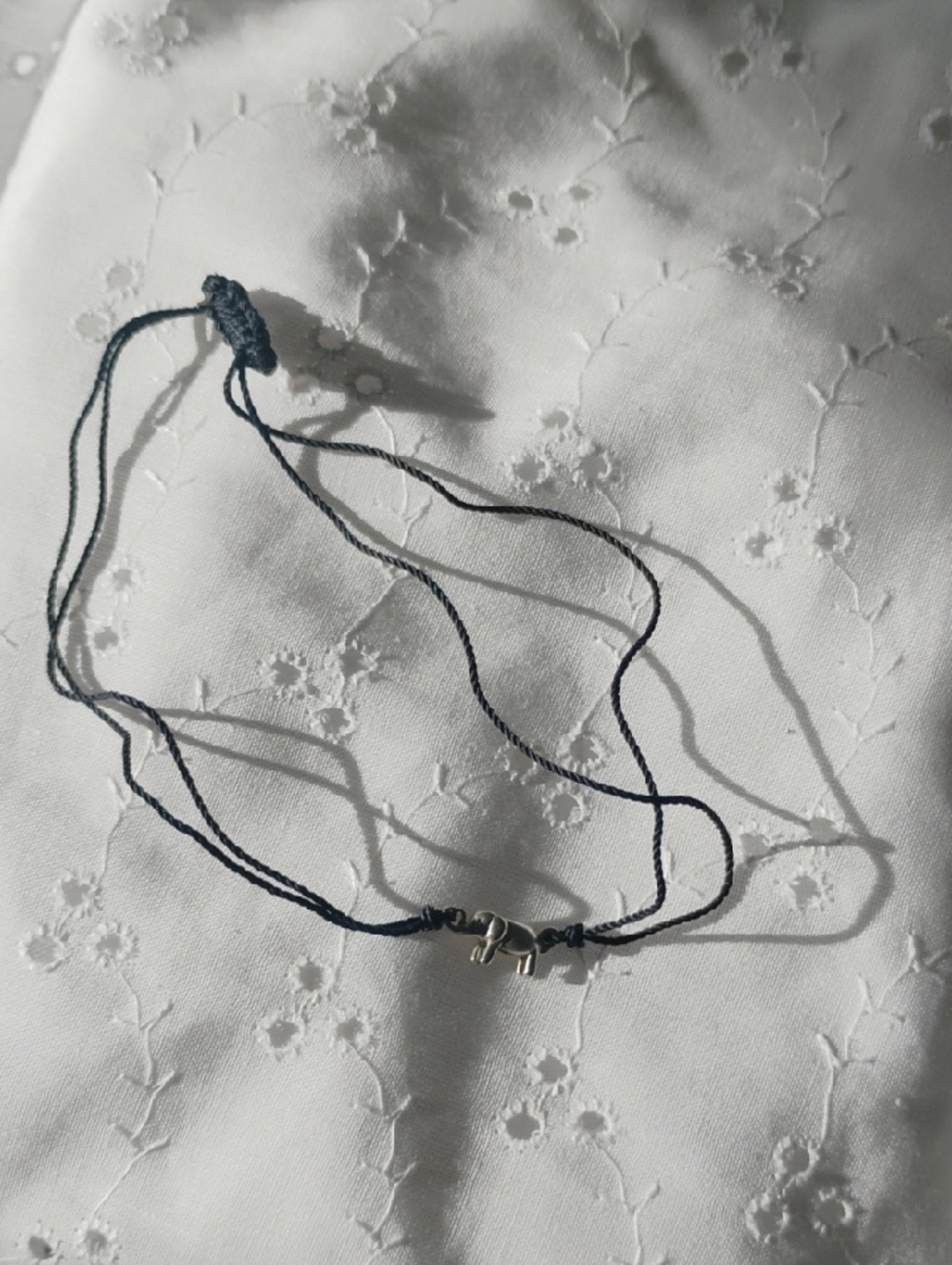 Dainty Stamped "925" Sterling Silver Navy Cord Elephant Charm Necklace